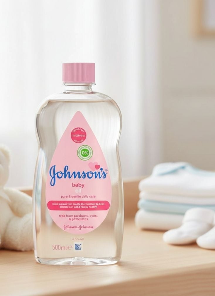 بريميم زيت جونسون للأطفال - زيت مرطب لطيف للعناية ببشرة الطفل، زجاجة شفافة بغطاء وردي، قطعة واحدة - Image 2